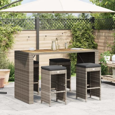 vidaXL - Tuinbarkrukken - met - kussens - 4 - st - poly - rattan - grijs