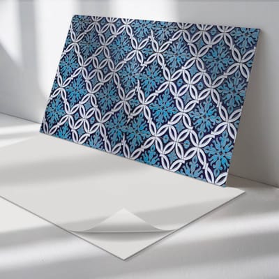 Wallfluent Vinyl Wandpaneel - Geometrisch patroon met bloemenmotief Zelfklevende Wandbekleding - 100 cm x 50 cm - Blauw Vinyl Wandpaneel - 1 stuk - Rechthoekig Wandbekleding Vinyl - Texturen Wandpaneel - Wandpaneel PVC - Wandpaneel Keuken en Badkamer