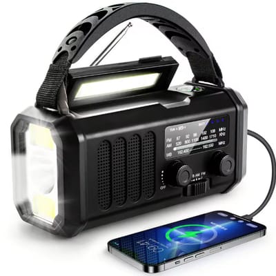 Noodradio - Solar Opwindbaar 10.000mAh - MODEL 2025 - Solar powerbank Zonneenergie - Survival Noodpakket - Zaklamp Oplaadbaar - Noodpakket – Noodrantsoen - Zwart