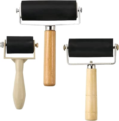 3 stuks -Hard Rubber Brayer Roller - 3.5cm+6cm+10cm - Verf Roller - Linoldruk - Schilderrol - Rubberen Aandrukroller - Met Houten Handvat - Inkt Olieverf Art Craft Schilderen Tool
