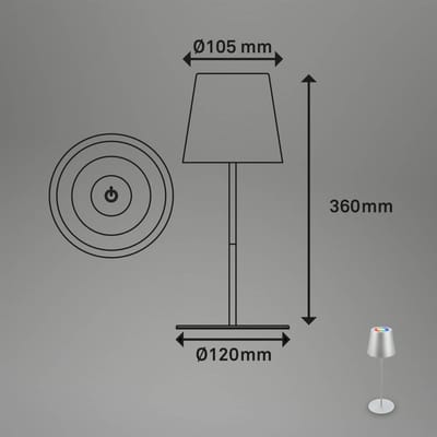 BRILONER - Oplaadbare RGB Tafellamp - snoerloze lamp - met touch dimbaar - voor binne en buiten - in hoogte verstelbaar - 36cm x 10,5 cm - zilver