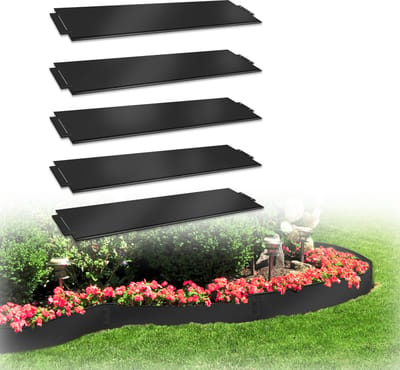 5 Stuks Grasrand, elk 100x15cm, Metalen Bedomranding, Verzinkt Maaikant, Flexibele Tuinomranding, Tuinborders Palissade, Zwart Bloembed, Groenteteelt voor Tuin/Perk/ Gazon [totale lengte 5m], NAIZY