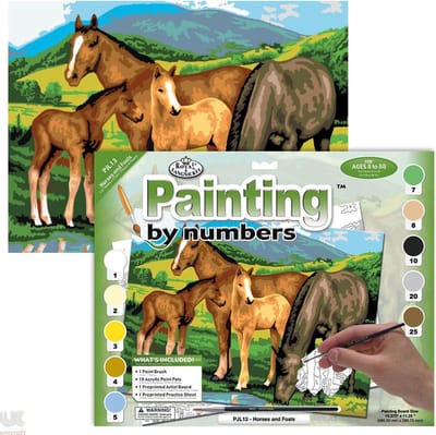 Schilderen Op Nummer Volwassenen   -  Volledig Pakket met Stevig Canvas Bord    -  Paint By Number    - Hobby  - Dieren -  Paaden en Veulens - 28,6x39cm