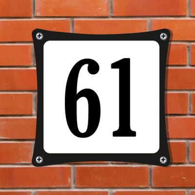 Decoporta Huisnummerbord Emaille-Look - Nummer 61 - Standaard - 10 x 10 cm | incl. schroeven