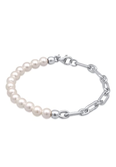 KUZZOI - Armband - Heren Schakelketting Schelpkern Parels Wit 925 Sterling Zilver Festival - Heren