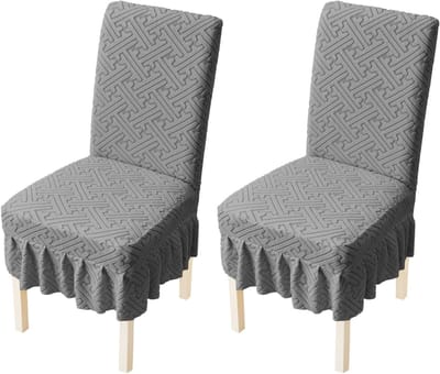 Daity Eetkamerstoelhoezen 2-delige set - stretch stoelhoezen met rok - wasbare stretch stoelhoezen voor eetkamers - restaurants - feestzalen - grijs