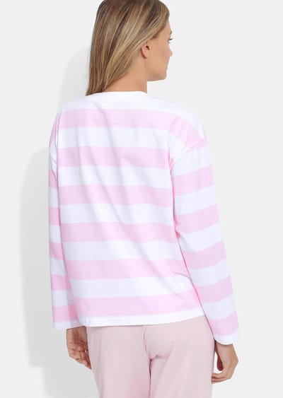 Katoenen shirt in streepjeslook - rosé / wit / gestr. - Gr. XS van Goldner Fashion