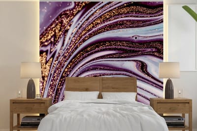 Behang - Fotobehang Marmer - Roze - Goud - Glitter - Marmerlook - Luxe - Breedte 240 cm x hoogte 240 cm