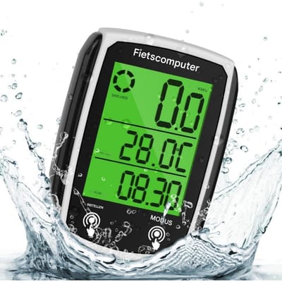 GELLDG Fietscomputer - 19 functies - IP65 waterdicht - LED-display met achtergrondverlichting - Touchbediening - Automatische start/stop - Kilometerteller voor mountainbikes - Voor sturen met een diameter van 56,4 tot 81,6 cm