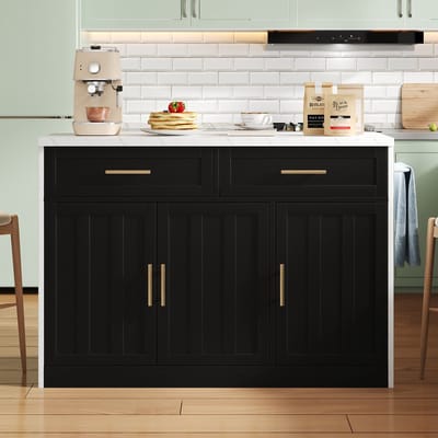 MODFU Keukeneiland - Met Barblad En Opbergruimte - Modern - Voor Keuken - MDF - Zwart - 120 X 60 X 91 Cm