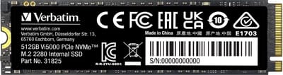 Verbatim Vi5000 512 GB NVMe/PCIe M.2 SSD 2280 harde schijf M.2 NVMe PCIe 4.0 x4 Retail 31825