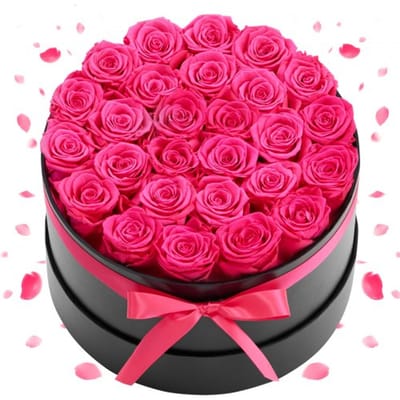 VEVOR 27 Eeuwige Rozen in een Ronde Doos, Geconserveerd Boeket, Bloemengeschenkdoos voor Uw Vrouw, Moeders, Geliefden, voor Bruiloften, Moederdag, Valentijnsdag, Kerstmis, Rozenrood