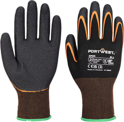 Portwest Grip 15 Nitril Dubbele Palm Handschoen - Zwart/Oranje - L