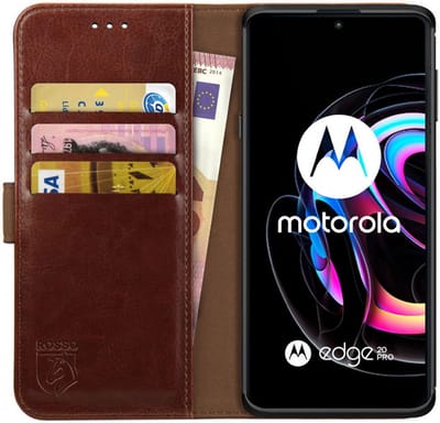 Rosso Element Book Case Wallet Hoesje Geschikt voor Motorola Edge 20 Pro | Portemonnee | 3 Pasjes | Magneetsluiting | Stand Functie | Bruin