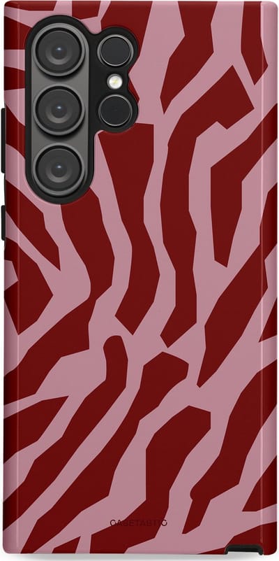 Casetastic Hoesje Geschikt voor Samsung S23 Ultra - Stijlvolle Beschermende Duo-layer Case - Rode Roze Framboos Zebra Strepen