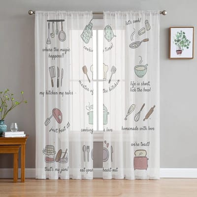 Keukengerei Plank Transparante Gordijnen voor Woonkamer Slaapkamer Decoratie Chiffon Tule Voile Keuken Raamgordijn 135W x 114H(cm)