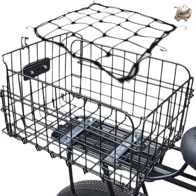 Fietsmand Achterop Opvouwbaar - Grote Metalen Achterdrager Fietsmand met Montage Accessoires - Inclusief Bagagenet en Reflector - Opklapbare Bagagedrager Mand - Geschikt voor Boodschappen, Picknick en Kleine Hond