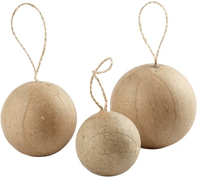 CC Papier Maché Kerstornamenten 4-6 cm 6 stuks