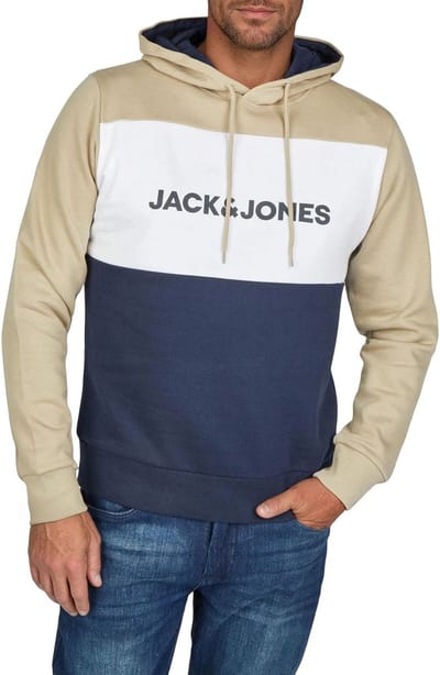 Jack & Jones Heren trui JWHLOGO BLOCKIN regular fit Beige 4XL Volwassenen Hoodie - Sweatshirt met Logoprint