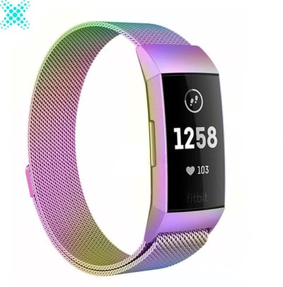 MY PROTECT - Milanese Bandje Geschikt Voor Fitbit Charge 3 / Charge 4 - Milanees Fitbit Bandje - Regenboog