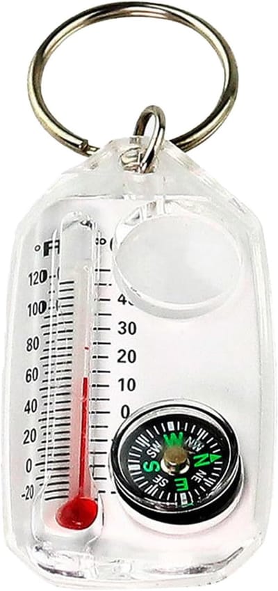 Kompas Sleutelhanger - Thermometer Gids - Outdoor Navigatie - Multifunctioneel Hulpmiddel - 6 x 3 x 1 cm - Zwart