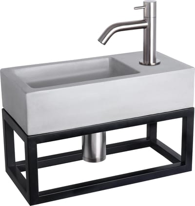 Differnz Ravo Fonteinset 38.5x18.5x25cm 1 kraangat gebogen mat chrome kraan met sifon en afvoerplug fontein Rechthoek Beton Licht grijs