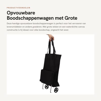 Dailygoods- Boodschappenwagen Opvouwbaar - Waterdicht Canvas - Grote Wielen - Ruim Laadvermogen - Handig voor Transport - Compact en Ruimtebesparend - Winkelwagen