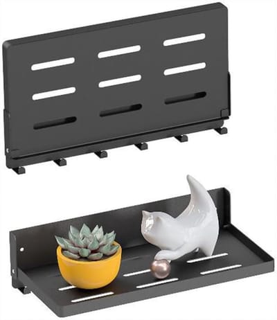 Opvouwbare Wandplank - Met Haken - Ruimte Besparen - Zware Stalen Constructie - 30 x 152 x 8 cm - Zwart