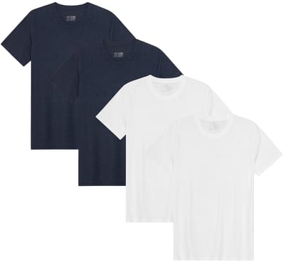 DANISH ENDURANCE T-Shirt voor Heren - Crew Neck - Wit/Donker Marineblauw - 4 pack - Maat M