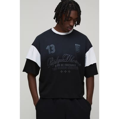 Oversized Boxy Dubbele Nep-laag Heavyweight Gewassen Distressed T-shirt | Black | Size Small