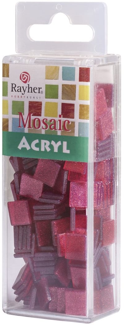 Rayher Mozaiek steentjes/tegeltjes - 1025x stuks - rood - 1 x 1 cm - mozaieken maken - kunststof