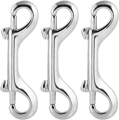 Robuuste dubbele karabijnhaak sleutelhanger van roestvrij staal voor hondenriem, kamperen en outdoor activiteiten, 90mm, set van 3 stuks