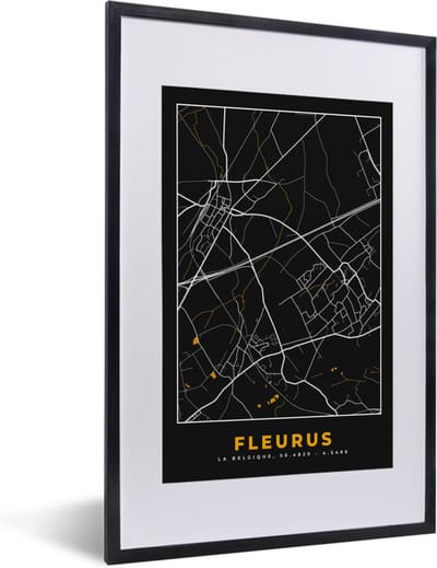 Fotolijst incl. Poster - Fleurus - Stadskaart - Gold - Plattegrond - Kaart - 40x60 cm - Posterlijst