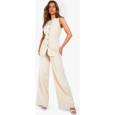 boohoo Dames Getextureerde Broek met Wijde Pijpen | Zand | Maat: 36