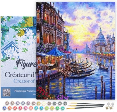 Figured'Art Schilderen op Nummer Volwassenen met lijst - Het Canal Grande van Venetië - Handwerk acrylverf Kit DIY Compleet - 40x50cm Canvas al ingelijst