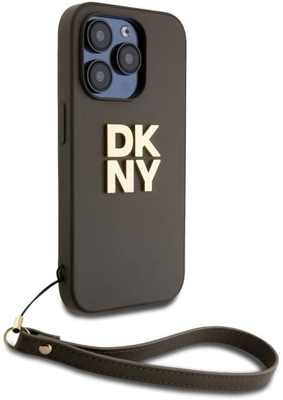 DKNY, Hoesje geschikt voor iPhone 14 Pro - met Metalen Logo & Polskoord, Bruin