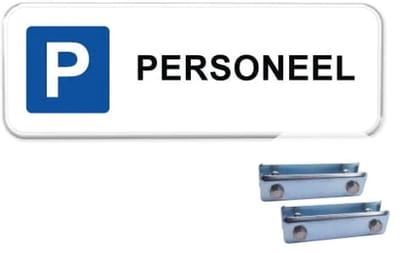Parkeerbord Personeel - Weerbestendig Aluminium - 40x15 cm - Bevestiging: Met hekbeugels (voor spijlen- of gaashek)