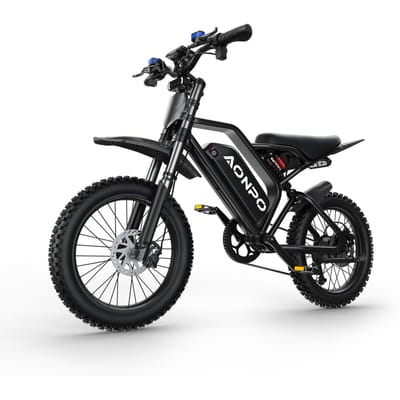 AONPO V21 Elektrische Motorfiets voor Volwassenen – 52V 20Ah Verwijderbare Batterij, 17 ×4  Brede Banden zwart