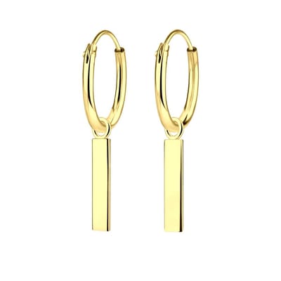 Joy|S - Zilveren Bar bedel oorringen - staaf oorbellen - gold plated