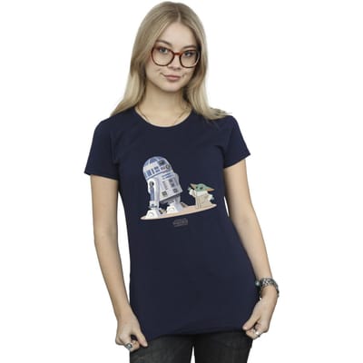 Star Wars Dames/Dames The Mandalorian R2D2 en Grogu Katoenen T-Shirt (Marineblauw)