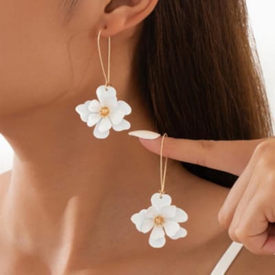 Corée du Sud Ins Mode Doux Tempérament Fleurs Boucles d'Oreilles Pendantes Dames Personnalisé Créatif Accessoires de Mariage Cadeau WHITE black