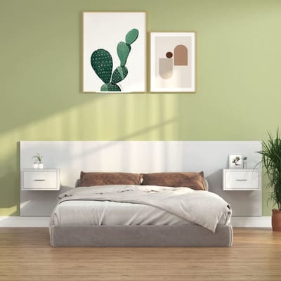vidaXL - Hoofdbord - met - kastjes - bewerkt - hout - wit
