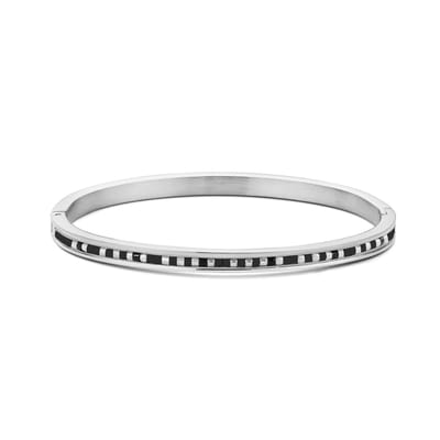 CO88 Collection 8CB-91173 Stalen Bangle met Miyuki Kralen - Zwart - 58x49mm - Zilverkleurig