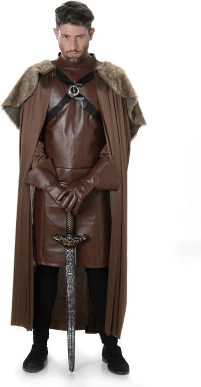 Karnival Costumes Verkleedpak Ridder Heren Carnavalskleding Heren Carnaval - Polyester - Bruin - Maat XL - 3-Delig Cape/Tuniek/Handschoenen