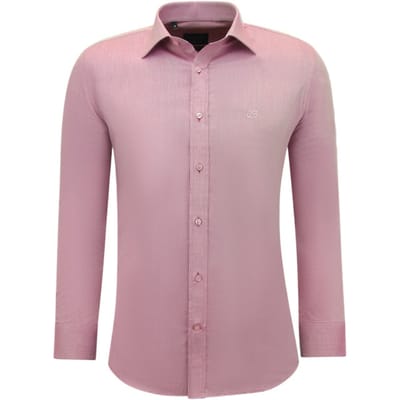 Heren Blouse met Lange Mouwen - Overhemd Heren Volwassenen - Zakelijke Effen Oxford Overhemd - Slim Fit Overhemd Heren - Fuchsia
