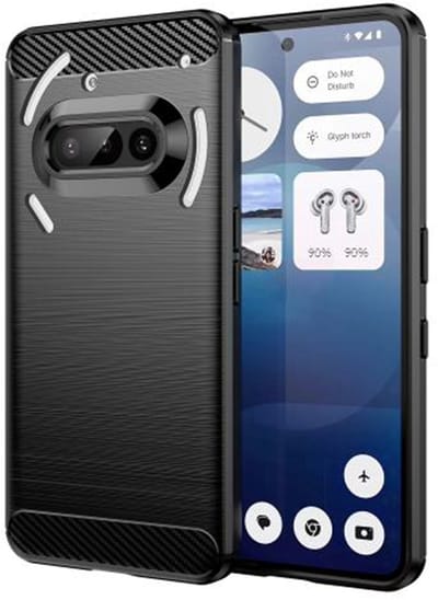 MobyDefend Hoesje - Geschikt voor Nothing Phone (3a) - TPU Backcover - Geborstelde Metaal & Carbon-Look - Zwart