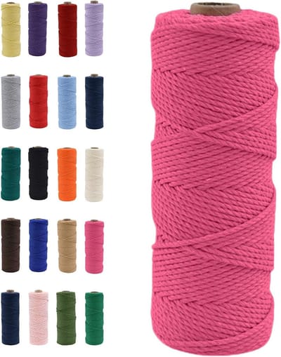 Natuurlijke Katoenen Macrame Touw van 100m in Roze Rood voor DIY Creaties, Macrame Kunst en Cadeauverpakking
