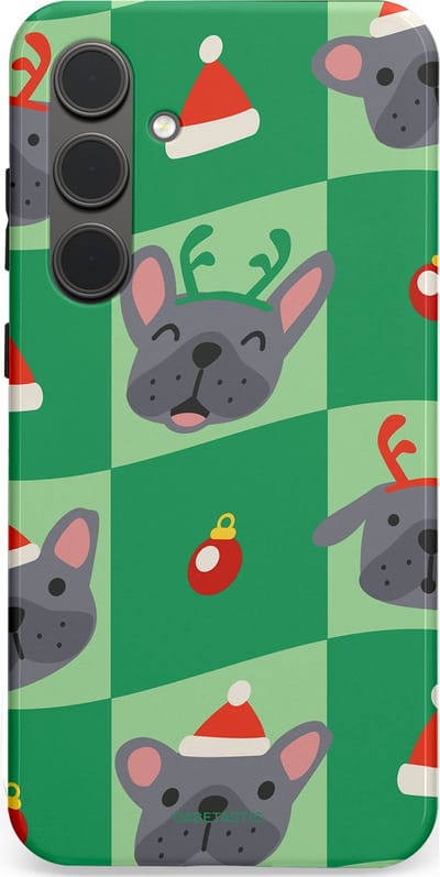 Casetastic hoesje geschikt voor Samsung Galaxy S24 Plus - Dubbellaagse bescherming - Schattige Kersthondjes - Fashion Case - Groen Grijs