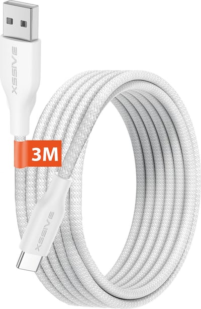 Lange USB-A naar USB-C Kabel 3 Meter - Quick Charge - Sterke USB naar USB C Kabels - Snellader - Wit