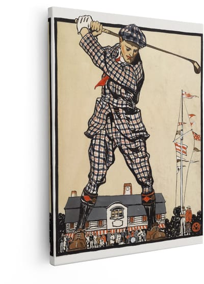 Artaza Canvas Schilderij Golfer - 40x50 cm - Vintage Wanddecoratie Golf - Retro Muurdecoratie Clubhuis - Art Deco Schilderijen Op Canvas